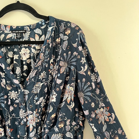 Hilary Radley Floral Navy Blue Long Sleeve Baby Doll Tunic Shirt Size XL - Picture 6 of 11